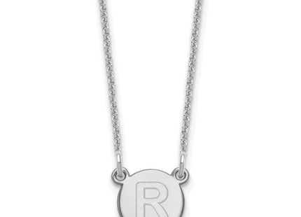 14K White Gold Tiny Circle Block Initial Necklace letter R