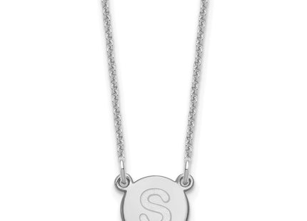 14K White Gold Tiny Circle Block Initial Necklace letter S