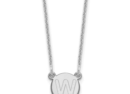 Sterling Silver Rhodium-Plated Tiny Circle Block Initial Necklace letter W