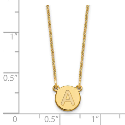 14K Yellow Gold Tiny Circle Block Initial Necklace