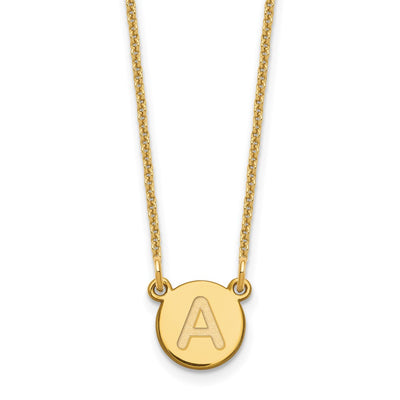 14K Yellow Gold Tiny Circle Block Initial Necklace