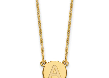 14K Yellow Gold Tiny Circle Block Initial Necklace letter A