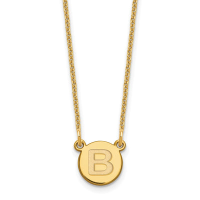 14K Yellow Gold Tiny Circle Block Initial Necklace