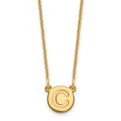 14K Yellow Gold Tiny Circle Block Initial Necklace