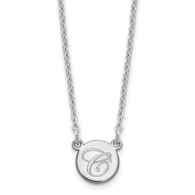 10K White Gold Small Circle with Script Initial Necklace
