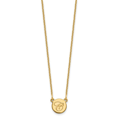 14K Yellow Gold Small Circle with Script Initial Necklace