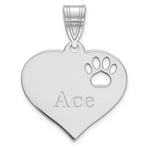 10K White Gold Heart with Name and Paw Print Cut-out Pendant, 16 x 17.5mm view