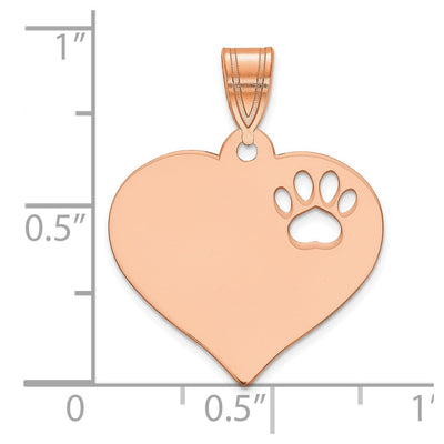 14K White Gold Blank Heart with Cut-out Paw Print Pendant, 20 x 22mm