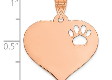 14K Rose Gold Blank Heart with Cut-out Paw Print Pendant, 20 x 22mm
