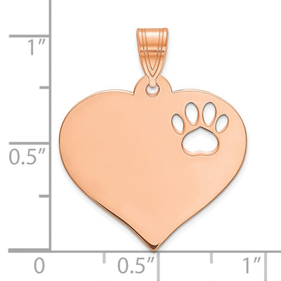 14K Rose Gold Blank Heart with Cut-out Paw Print Pendant, 20 x 22mm