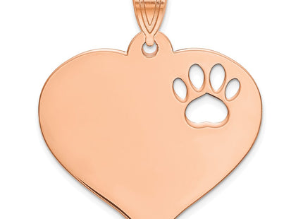 14K Rose Gold Blank Heart with Cut-out Paw Print Pendant, 20 x 22mm