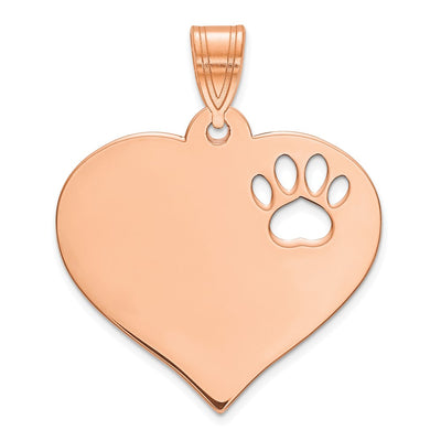 14K Rose Gold Blank Heart with Cut-out Paw Print Pendant, 20 x 22mm