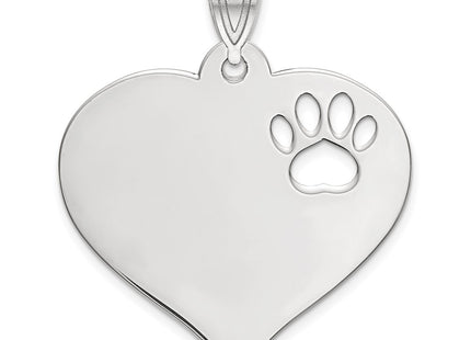 14K White Gold Blank Heart with Cut-out Paw Print Pendant, 20 x 22mm