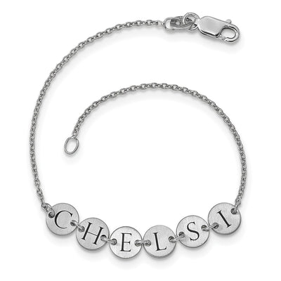 Sterling Silver/Rhodium-plated Epoxy Letter Disc Bracelet