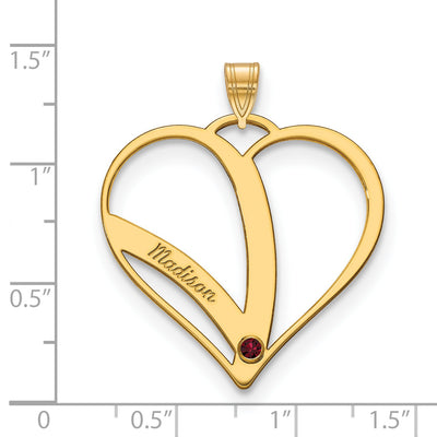 10K Yellow Gold One Name w/Birthstone w/14K Bezel Cut Out Heart Pendant