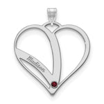 10k White Gold Name w/Birthstone w/14k Bezel Cut Out Heart Pendant view 3