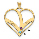 10K Yellow Gold 2-Name w/Birthstones w/14K Bezel Cut Out Heart Pendant view