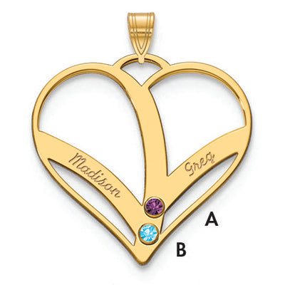 10K Yellow Gold 2-Name w/Birthstones w/14K Bezel Cut Out Heart Pendant