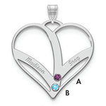 10K White Gold 2-Name w/Birthstones w/14K Bezel Cut Out Heart Pendant view