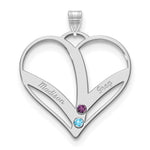 10K White Gold 2-Name w/Birthstones w/14K Bezel Cut Out Heart Pendant view