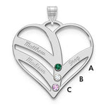 10K White Gold 3-Name w/Birthstones w/14K Bezel Cut Out Heart Pendant view