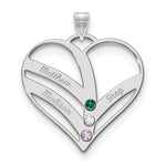 10K White Gold 3-Name w/Birthstones w/14K Bezel Cut Out Heart Pendant view