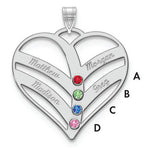 10K White Gold 4-Name w/Birthstones w/14K Bezel Cut Out Heart Pendant view