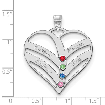 10K White Gold 4-Name w/Birthstones w/14K Bezel Cut Out Heart Pendant