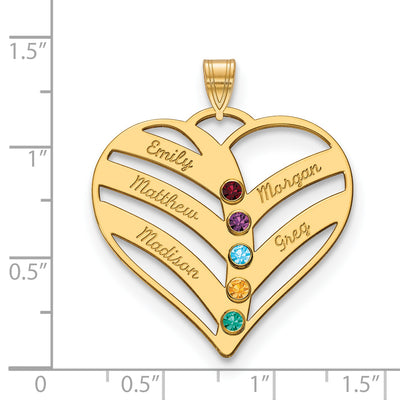 10K Yellow Gold 5-Name w/Birthstones w/14K Bezel Cut Out Heart Pendant