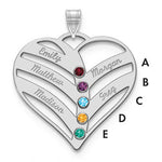 10K White Gold 5-Name w/Birthstones w/14K Bezel Cut Out Heart Pendant view