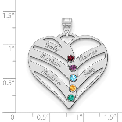 10K White Gold 5-Name w/Birthstones w/14K Bezel Cut Out Heart Pendant