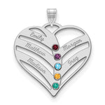 10K White Gold 5-Name w/Birthstones w/14K Bezel Cut Out Heart Pendant view