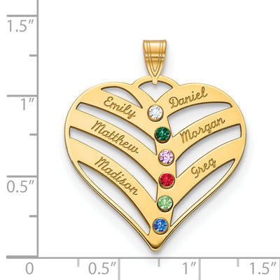 10K Yellow Gold 6-Name w/Birthstones w/14K Bezel Cut Out Heart Pendant