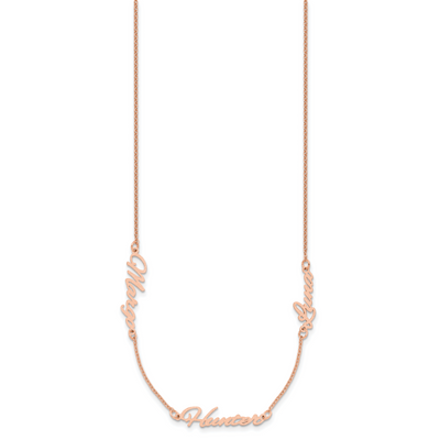 Sterling Silver/Rose-plated Brushed 3 Name Necklace
