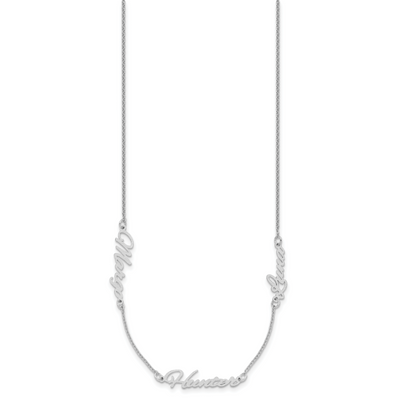 Sterling Silver/Rhodium-plated Brushed 3 Name Necklace