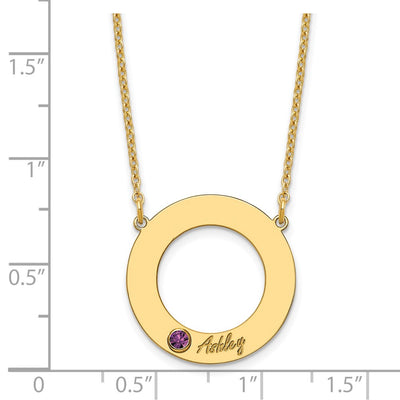 10K Yellow Gold 1 Name and Birthstone w/ 14K Bezel Cut Out Circle Necklace