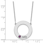 14K White Gold 1 Name & Birthstone w/ 18K Rhodium Plated Bezel Circle Necklace view