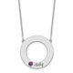14K White Gold 1 Name & Birthstone w/ 18K Rhodium Plated Bezel Circle Necklace
