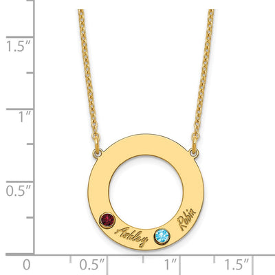 10K Yellow Gold 2 Name and Birthstone w/ 14K Bezel Cut Out Circle Necklace