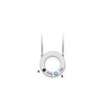 14K White Gold 2 Name & Birthstone w/ 18K Rhodium Plated Bezel Circle Necklace view