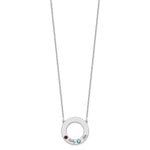 14K White Gold 2 Name & Birthstone w/ 18K Rhodium Plated Bezel Circle Necklace view