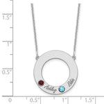 14K White Gold 2 Name & Birthstone w/ 18K Rhodium Plated Bezel Circle Necklace view