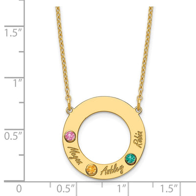 10K Yellow Gold 3 Name and Birthstone w/ 14K Bezel Cut Out Circle Necklace