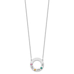 14K White Gold 3 Name & Birthstone w/ 18K Rhodium Plated Bezel Circle Necklace view