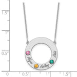 14K White Gold 3 Name & Birthstone w/ 18K Rhodium Plated Bezel Circle Necklace view