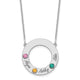 14K White Gold 3 Name & Birthstone w/ 18K Rhodium Plated Bezel Circle Necklace