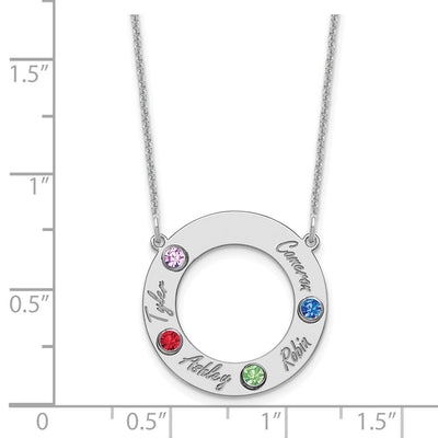 14K White Gold 4 Name & Birthstone w/ 14K Rhodium Plated Bezel Circle Necklace