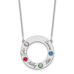 14K White Gold 4 Name & Birthstone w/ 14K Rhodium Plated Bezel Circle Necklace view