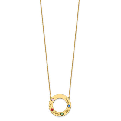 14K Yellow Gold 4 Name and Birthstone w/ 14K Bezel Cut Out Circle Necklace