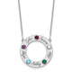 14K White Gold 5 Name & Birthstone w/ 18K Rhodium Plated Bezel Circle Necklace